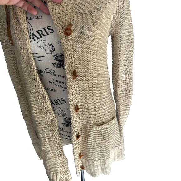 Ralph Lauren Women's 100% Linen Tan Open Knit Long Button Cardigan Size Small - Picture 3 of 8